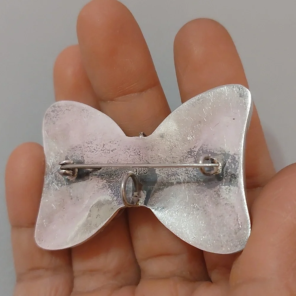 Vintage Antique 925 Sterling Silver Puffy Bow Brooch Pin or Pin Chunky Large - Picture 4 of 7